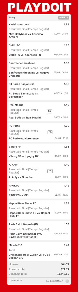 LiveBettingPick's tweet photo. Acabo de hacer una apuesta en Playdoit! haz una parecida a la mía en un solo clic.
https://t.co/ZynPpsRQW9 https://t.co/D5kuvzPb5h