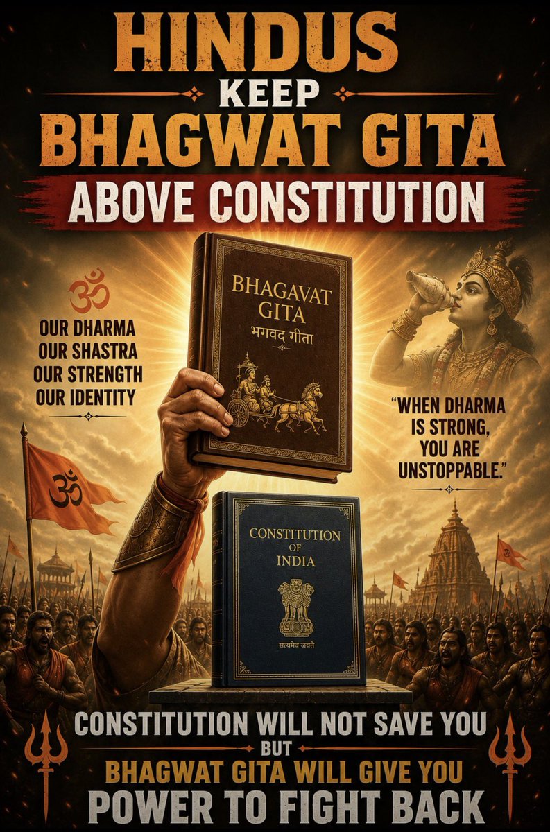 ironsphereuv's tweet photo. @RajeevRC_X HINDUS STOP PLAYING SECULARISM 

CONSTITUTION WILL NOT HELP OR SAVE YOU 

KEEP BHAGWAT GITA AVOVE CONSTITUTION https://t.co/pCn0KMU41E