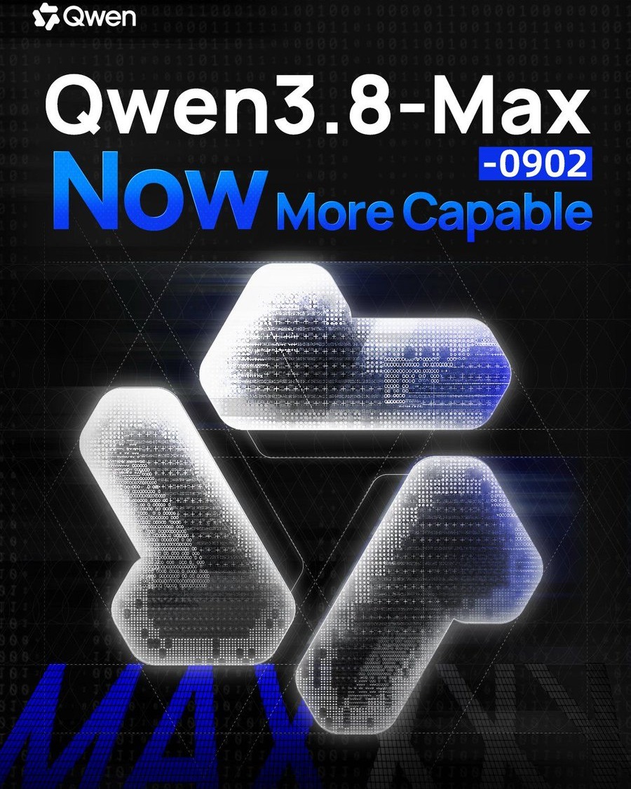 alibaba_cloud's tweet photo. Qwen3.8-Max just got upgraded. Meet Qwen3.8-Max-0902!

2.4T parameters. 1M context tokens.

Qwen3.8-Max-0902 delivers stronger performance across enterprise tasks and scientific research.

Pricing:
$2 input, $6 output.
$0.17 explicit cache hit, $0.25 implicit cache hit.