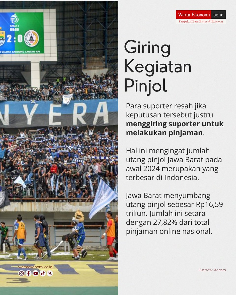 InfosuporterID's tweet photo. #KilasBalik Mei 2024 

Persib Bandung baru saja mengumumkan kerjasama dengan perusahaan pinjaman online AdaKami sebagai sponsor untuk Liga 1 musim 2024/2025 melalui akun media sosial X.

Namun, kerjasama ini menuai kritik dari Bobotoh, suporter setia Persib, yang khawatir keputusan ini dapat mendorong suporter untuk berutang.

Pic wartaekonomi