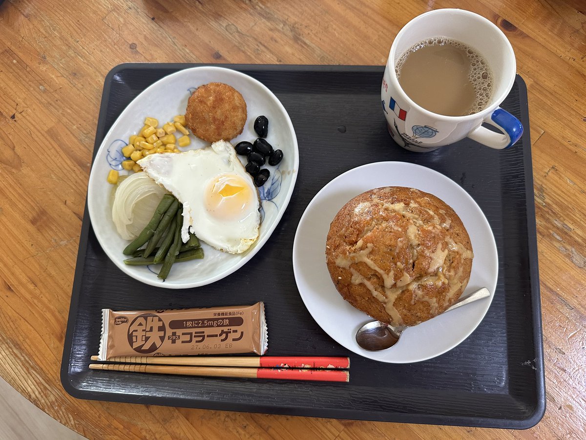 kahij1's tweet photo. 2026.9.2（水）🌤️

🏡今日の朝食…🧁☕️
「紅茶マフィン」

🍳🥔🧅🌽🫛🫘

おいしい😋 https://t.co/CWbaXpPcZ3