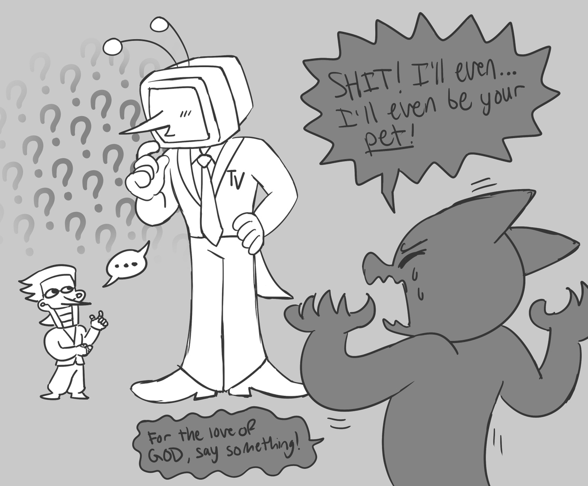 RealWerecat's tweet photo. my first #selfshipping comic for tenna and spamton #deltarune #readerinsert https://t.co/kX9e6CY94g