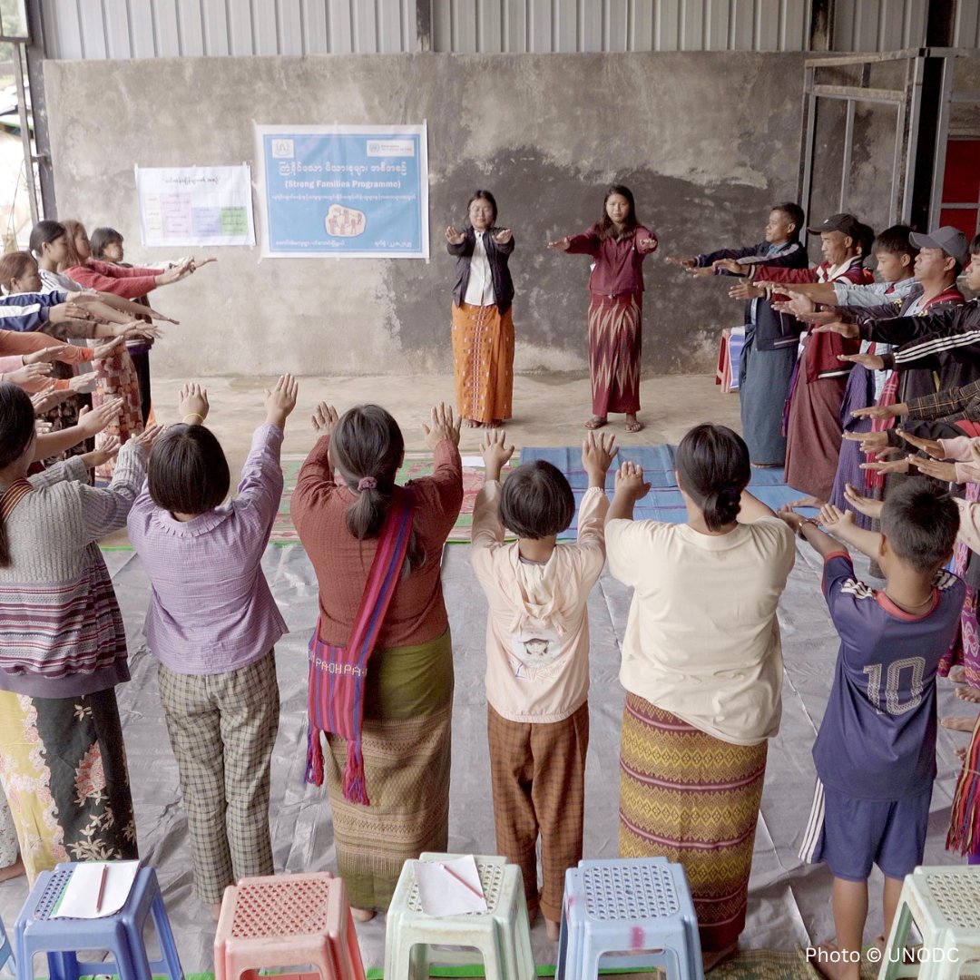 Caption: Families and community members participate in a Strong Families session in IDP and conflict-affected communities in Shan State, strengthening communication, trust, and resilience to support healthier futures.
Photo: UNODC Myanmar / Drugs & Health Programme (2025)