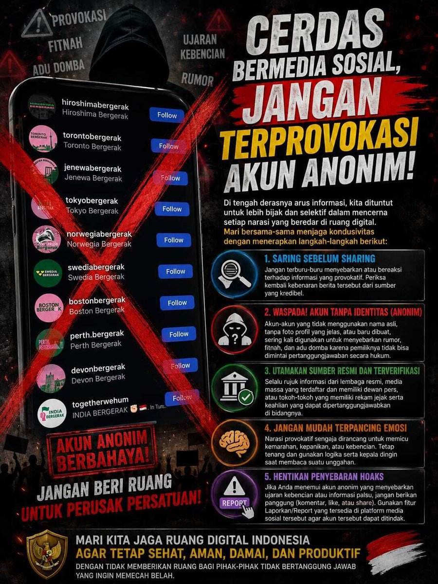 pococom400's tweet photo. Kritik dan isu publik itu penting, tapi verifikasi informasi jauh lebih utama. Melihat fenomena akun yang terkoordinasi secara serentak, kita diajak untuk melihat struktur, sumber pendanaan, serta keterkaitannya secara objektif.  
#CerdasBermediaSosial https://t.co/dylLZ7gqcd