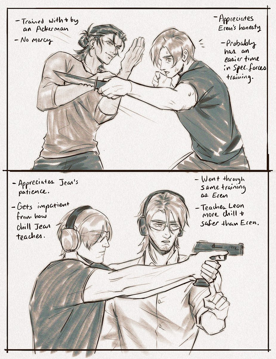 papersteeth's tweet photo. https://t.co/IxPa79BaoH <"leon being the biological jeanere child"

WHO SAID THIS? COME BACK! I SEE THE VISION👀(featuring Eren and Jean from my modern special forces AU because that AU is always a fun time) https://t.co/ng16gvW3aF