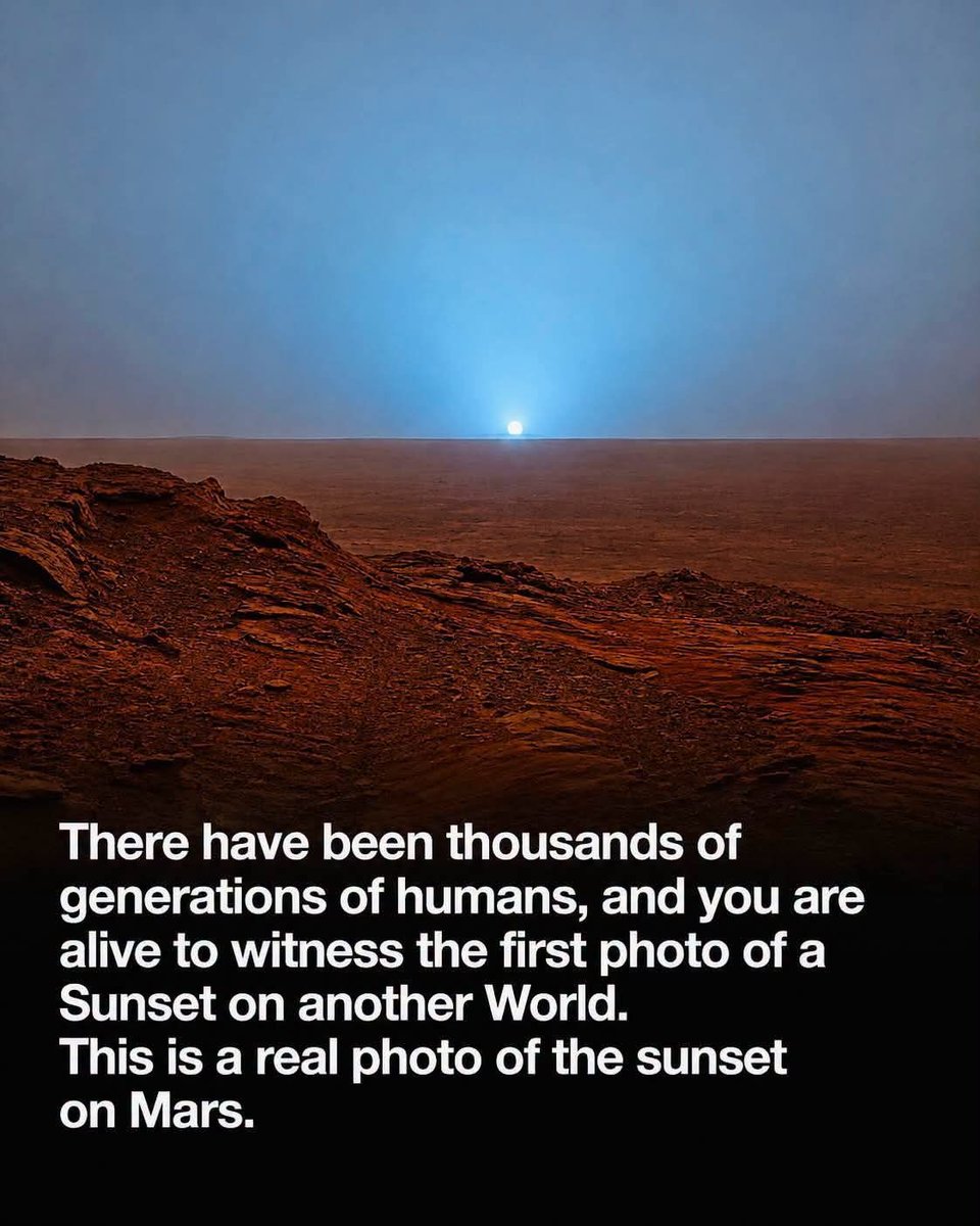 zone_astronomy's tweet photo. For thousands of generations, humanity could only imagine what a sunset might look like on another world. Today, we can actually witness it. 🌅🔴

This breathtaking view of the Sun setting over the Martian horizon reminds us just how far human curiosity and exploration have taken us. Mars may be cold, dry, and distant, but through robotic explorers, its incredible landscapes are no longer beyond our reach.

A sunset on another planet—captured by science and shared with humanity. 🌌🚀

What do you think the first human on Mars will feel when they witness this sunset with their own eyes? 👽🔴