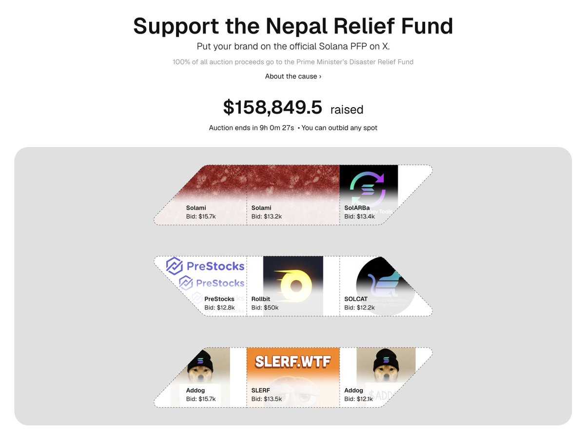 solana's tweet photo. 150k raised so far for Nepal flood relief.

9 hours left to go on @mallowdotart 

👉 https://t.co/Y76WemJtVX https://t.co/ZZy9KtLWo3