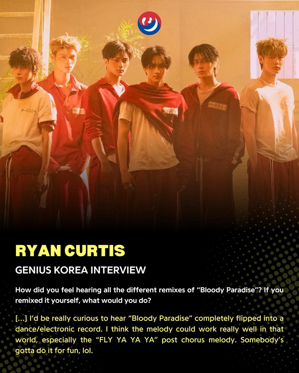 Genius_kor's tweet photo. Songwriter #RyanCurtis (@ryancurtis) joins Genius Korea for a third time to break down his latest work with #ENHYPEN aka “Bloody Paradise” and “Stuck,” and also share what could be next for their creative partnership! 

Read the full interview now ➡️ https://t.co/iYP0xcDKBG https://t.co/3UWo3GcwE6