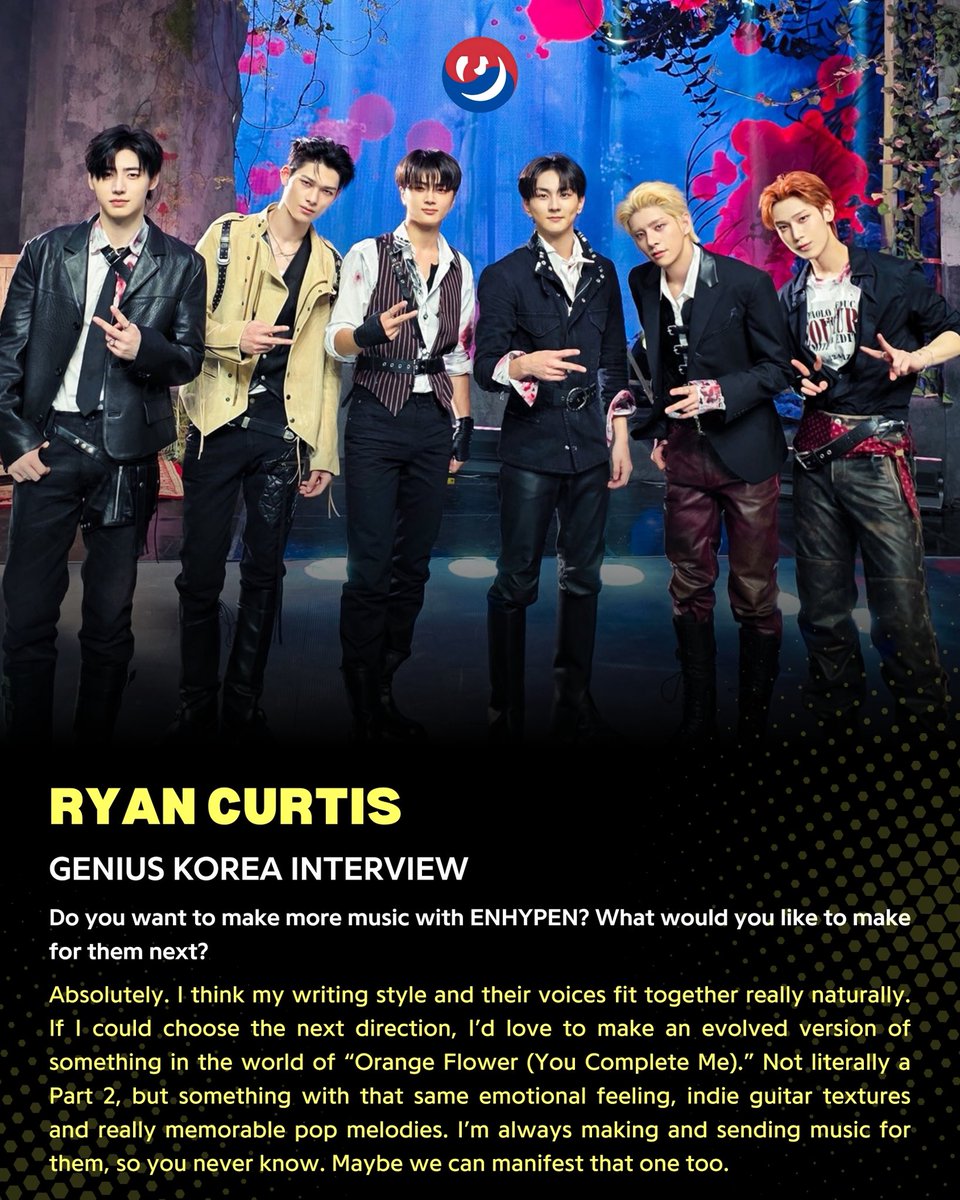 Genius_kor's tweet photo. Songwriter #RyanCurtis (@ryancurtis) joins Genius Korea for a third time to break down his latest work with #ENHYPEN aka “Bloody Paradise” and “Stuck,” and also share what could be next for their creative partnership! 

Read the full interview now ➡️ https://t.co/iYP0xcDKBG https://t.co/3UWo3GcwE6