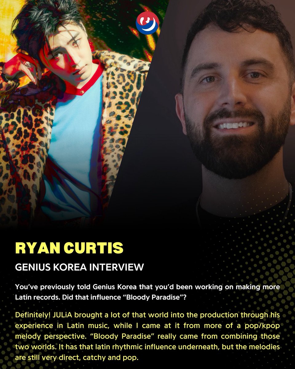 Genius_kor's tweet photo. Songwriter #RyanCurtis (@ryancurtis) joins Genius Korea for a third time to break down his latest work with #ENHYPEN aka “Bloody Paradise” and “Stuck,” and also share what could be next for their creative partnership! 

Read the full interview now ➡️ https://t.co/iYP0xcDKBG https://t.co/3UWo3GcwE6