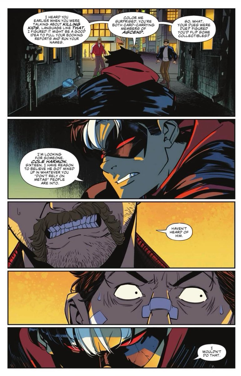 kingchiroptera's tweet photo. Jason’s voice was done SO well in the first issue. Him hesitantly accepting the teen titans, him being scary and serious with the thugs, his devotion to the protection of children. Not only was the art stunning but the voice for Jason was perfect and a lot like Winnick’s work! https://t.co/CJpKHd9oII