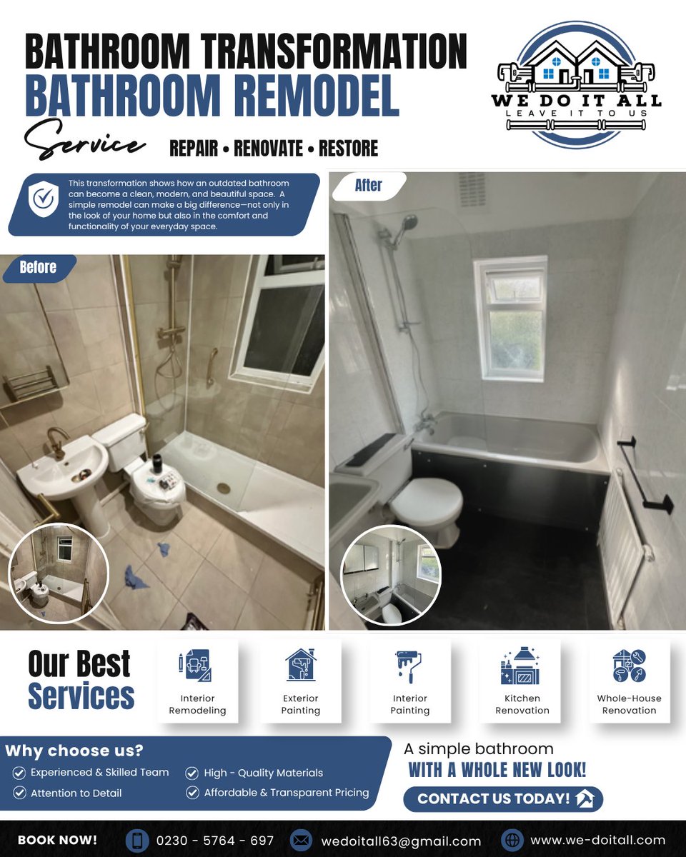 wedoitall63's tweet photo. This transformation shows how much of a difference the right renovation can make!

What was once an outdated space has been transformed into a fresh, clean, and modern bathroom designed for both style and everyday comfort. can completely change the look and feel of your home. https://t.co/k4Rg8KHWdc
