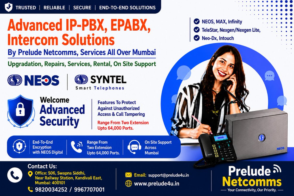 NetcommsPrelude's tweet photo. Call Us, We Support &amp; Sell Entire Range Of SYNTEL Telecom Products Since Two Decades https://
https://
https://t.co/94zivuNfrC #IPPBX #EPABX #PreludeNetcomms #IntercomSystem #OnSiteSupport https://t.co/xzRFaUAS6J