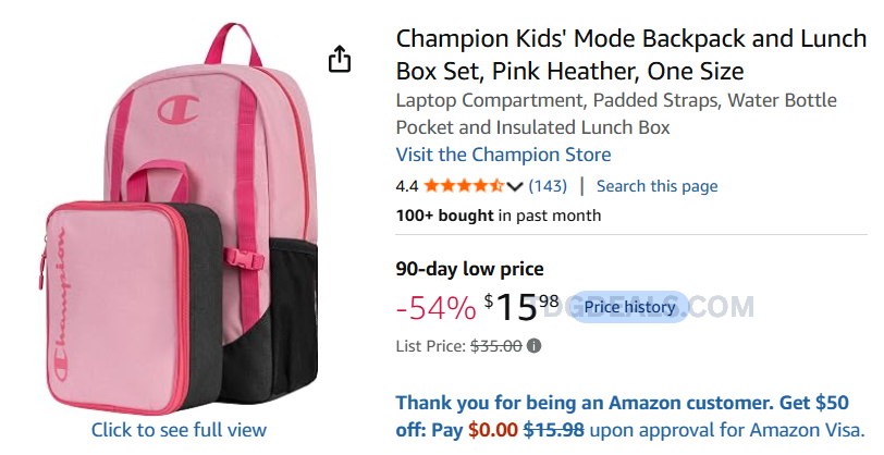 primedropper's tweet photo. CHAMPION BACKPACK + LUNCH BOX $15.98 🎒

Champion Kids’ Mode Backpack &amp; Insulated Lunch Box Set is down to $15.98 on Amazon.

List price $35 — 54% off. Save $19.02.

https://t.co/7T4y8NWKn9

#ad https://t.co/Od8M1rQIC2