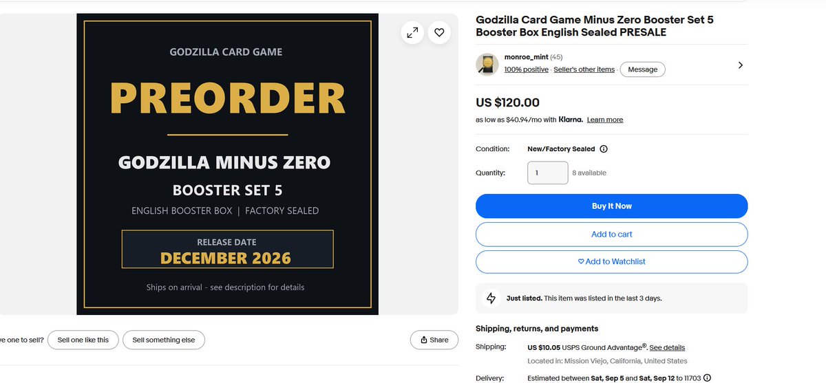 Gojicardgame's tweet photo. Listings like this are very upsetting to see, especially months out from the new product release. These are at least double MSRP. If anyone, regardless of where you are needs help finding these for REASONABLE prices, please hit me or anyone in the Discord up.

#GodzillaCardGame https://t.co/9x6u5vw6TN