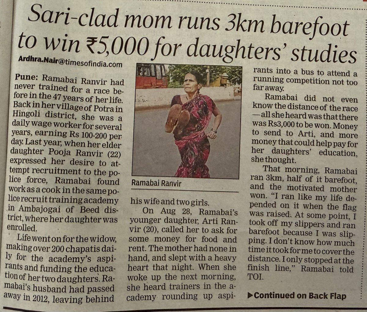 manas_muduli's tweet photo. Only a mother can do this. 

A 47-year-old mother ran 3 km barefoot, just to win Rs 5,000 for her daughters’ education. What a story of a mother’s love and determination. 🙏 https://t.co/uM3tjwhU9F