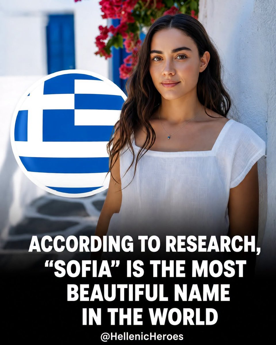 SerraiaSofia's tweet photo. Sofia. The most beautiful name in the world. 🇬🇷Science has spoken, and the name is Greek. According to reports on a University of Birmingham linguistics study, Sofia was recognized as one of the most beautiful names in the world for its sound, rhythm, and emotional appeal. But Gr https://t.co/CaCyCMMQbT