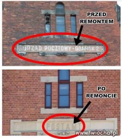 BatugWojciech's tweet photo. Poczta Polska w Gdańsku we wrześniu 1939 i budynek pocztowy przy Dworcu Gł przed i po odnowieniu. Powrót niemieckości. Za remont zapłacili Polacy, za decyzję pewnie Niemcy. Czy ta wojna na pewno się skończyła? https://t.co/EFTrTsRLJh