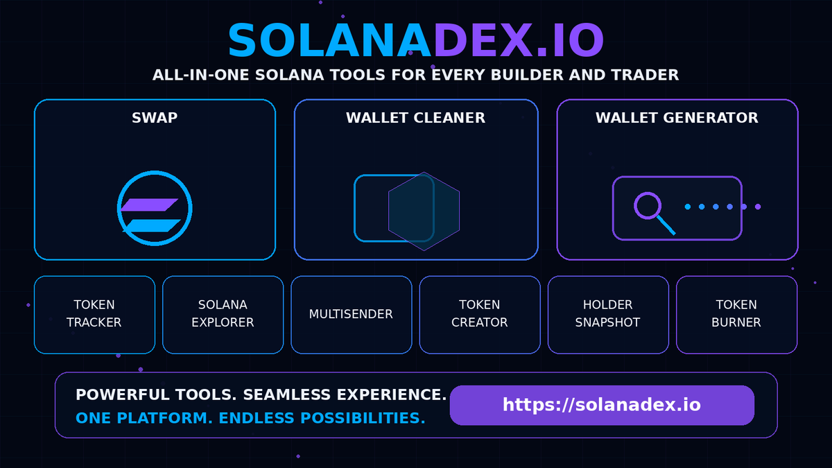 _SolanaDEX_'s tweet photo. Explore Solana without the clutter.

Access Solana token tools, swaps, and ecosystem utilities in one place.

See the tools: https://t.co/bskt5gCedI

#SDEX #Solana #Web3 https://t.co/kBDcBWCIbL