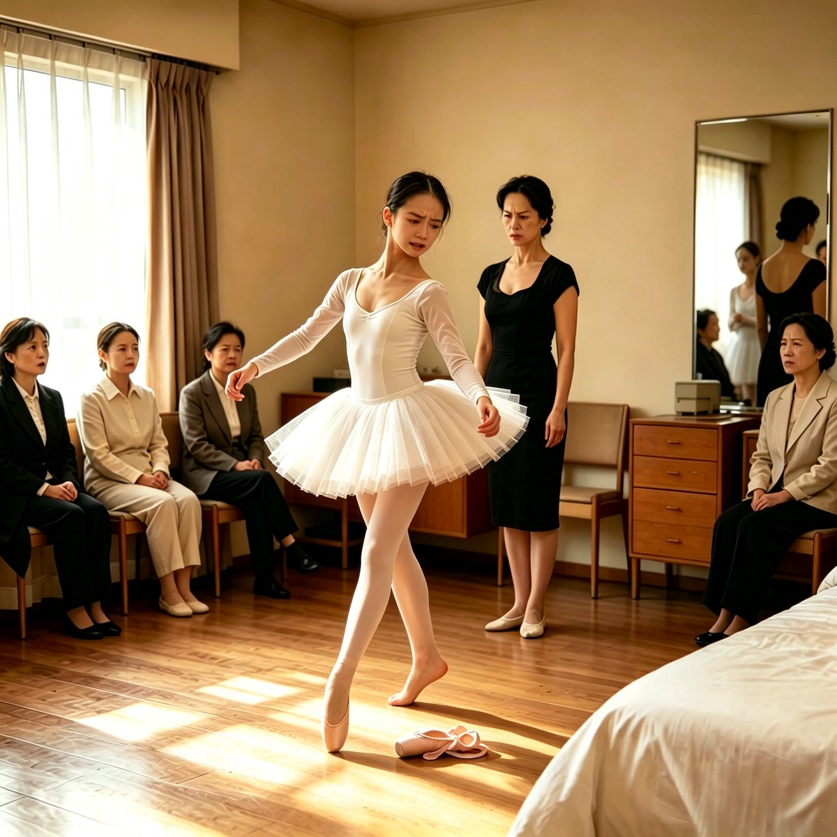 qq156156's tweet photo. 母親邀請家人來家裡做客，順便讓我表演芭蕾舞為大家助興。
這是我切掉雞雞後第一次在眾人面前出現，緊張到沒有綁緊鞋帶導致中途脫落。
表演結束我跪在母親面前接受母親的訓斥，我知道我讓她在家人面前丟了臉面，看來今晚屁股上又要多一些鞭痕了。 https://t.co/a3DPbEVd1a