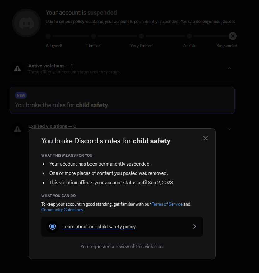 vnlsk_'s tweet photo. my discord account has just been falsely suspended @discord @discord_support 

and i didnt even get to know the message or content that got me banned https://t.co/XscdUzVpK6