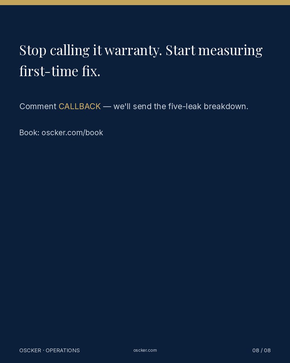 OsckerOps's tweet photo. Stop calling it warranty. Start measuring first-time fix.
Comment CALLBACK for the breakdown.
https://t.co/7vKgFjkY5U

#smallbusiness https://t.co/cu8Ghh7YfR