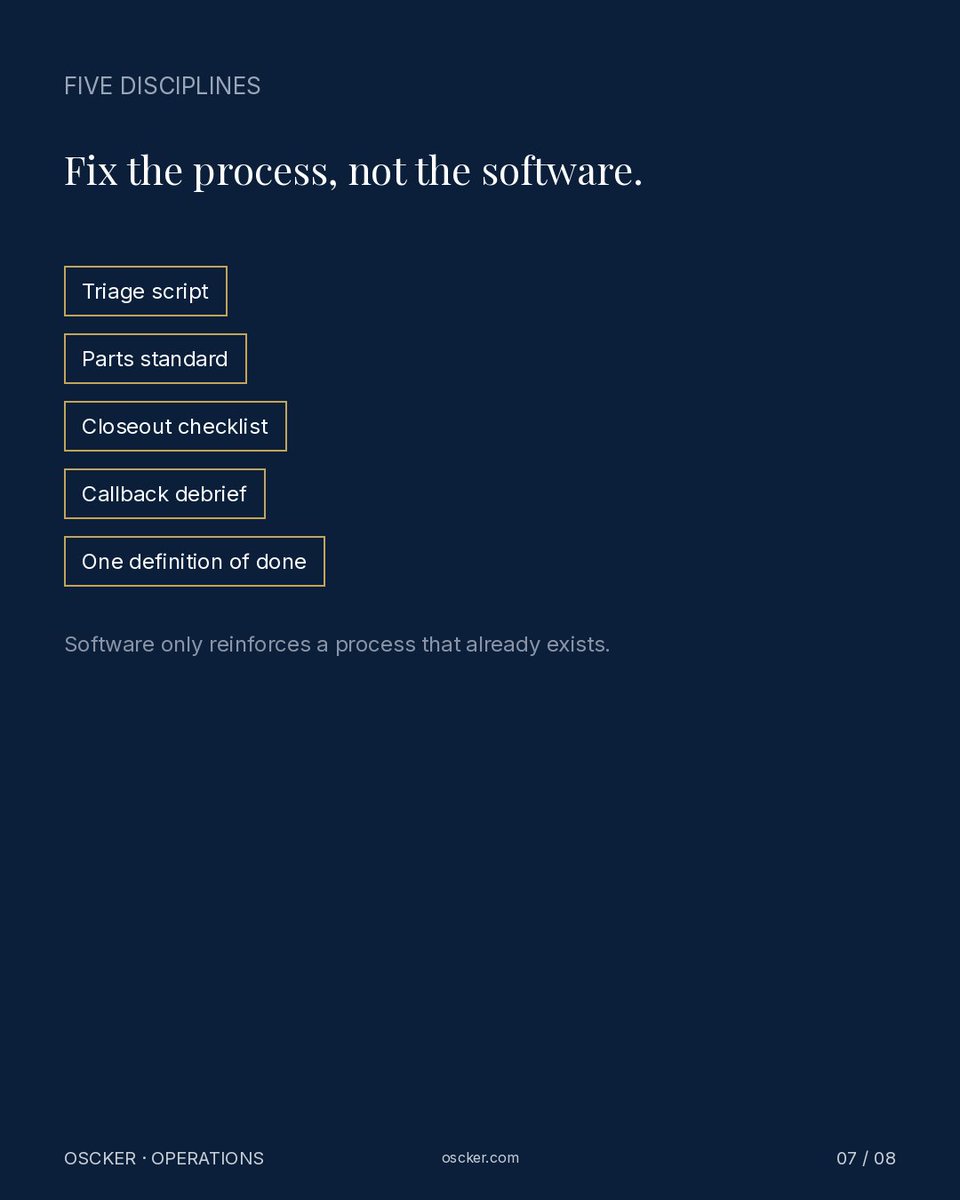 OsckerOps's tweet photo. Stop calling it warranty. Start measuring first-time fix.
Comment CALLBACK for the breakdown.
https://t.co/7vKgFjkY5U

#smallbusiness https://t.co/cu8Ghh7YfR