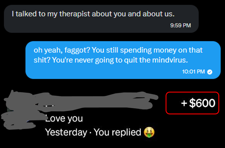 CashmasterBreed's tweet photo. "I talked to my therapist about you." Best faildomme breakup text ever? Public details below – complete unredacted transcript available via DM. #Findom #CashMaster #MindVirus https://t.co/Qj9IwGFVPB