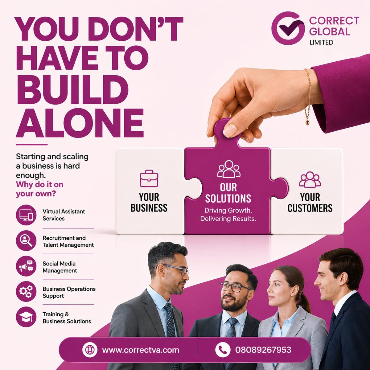 Correctva5's tweet photo. Why build alone when you can scale with support? 🤝  

From Virtual Assistants to Social Media Management, Recruitment &amp; Business Operations
We connect YOUR BUSINESS to YOUR CUSTOMERS.  

📞 08089267953 | https://t.co/guTDSazKtL

#Entrepreneur #SmallBusiness #CorrectGlobalLimited https://t.co/haD88HMbGg
