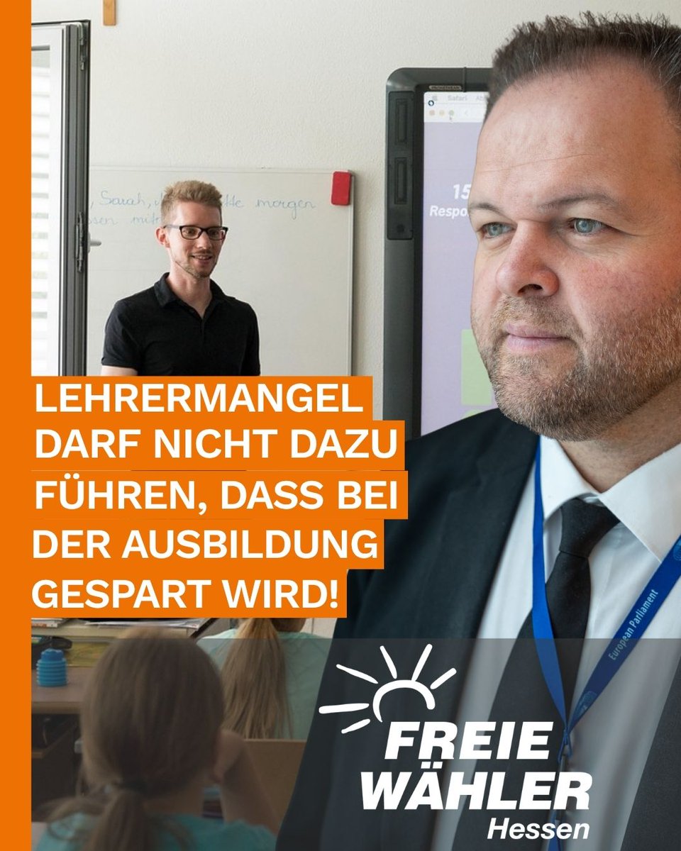 FWHessen's tweet photo. Lehrermangel darf nicht dazu führen, dass bei der Ausbildung gespart wird!
https://t.co/mzYUFn7mqi
#FreieWähler #Hessen #Bildung #Schule #Lehrerausbildung #Referendariat #Lehramt #Lehrer #Schüler #twlz #orangepower #AnpackenfürHessen https://t.co/85vUw5Aql1