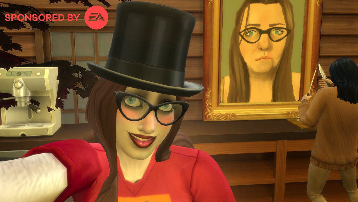 ClaireVGray's tweet photo. #eapartner #ad #sponsored #giftedbythesims 
I turned my newest self portrait into a custom wall hanging. My self sim is shown pictured next to it https://t.co/EW6aAP8S8x