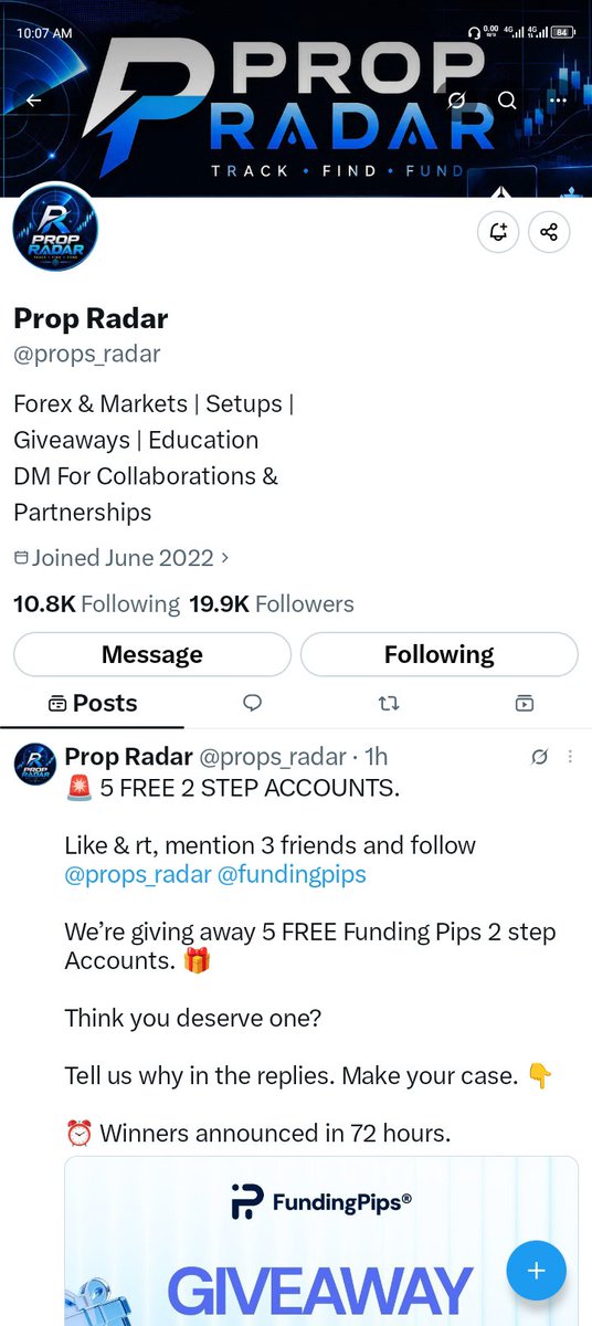 Theohoney3's tweet photo. @props_radar @fundingpips have heard alot about fundingpips wouldn't mind starting my journey with this account https://t.co/svgShU36z2