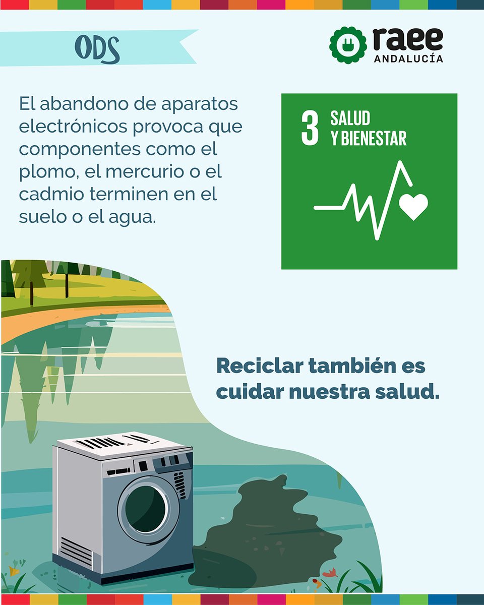 RAEEAndalucia's tweet photo. ¿El ODS 3 solo va de medicina? 🩺
 
No, la gestión de tus residuos también cuenta 🏥

Según datos de la OMS, el plomo, mercurio y cadmio de la basura electrónica abandonada pueden filtrarse al agua y los cultivos, afectando a la salud humana. 📉
¡Llévalos al punto limpio! ♻️ https://t.co/PFKxSDPkGc