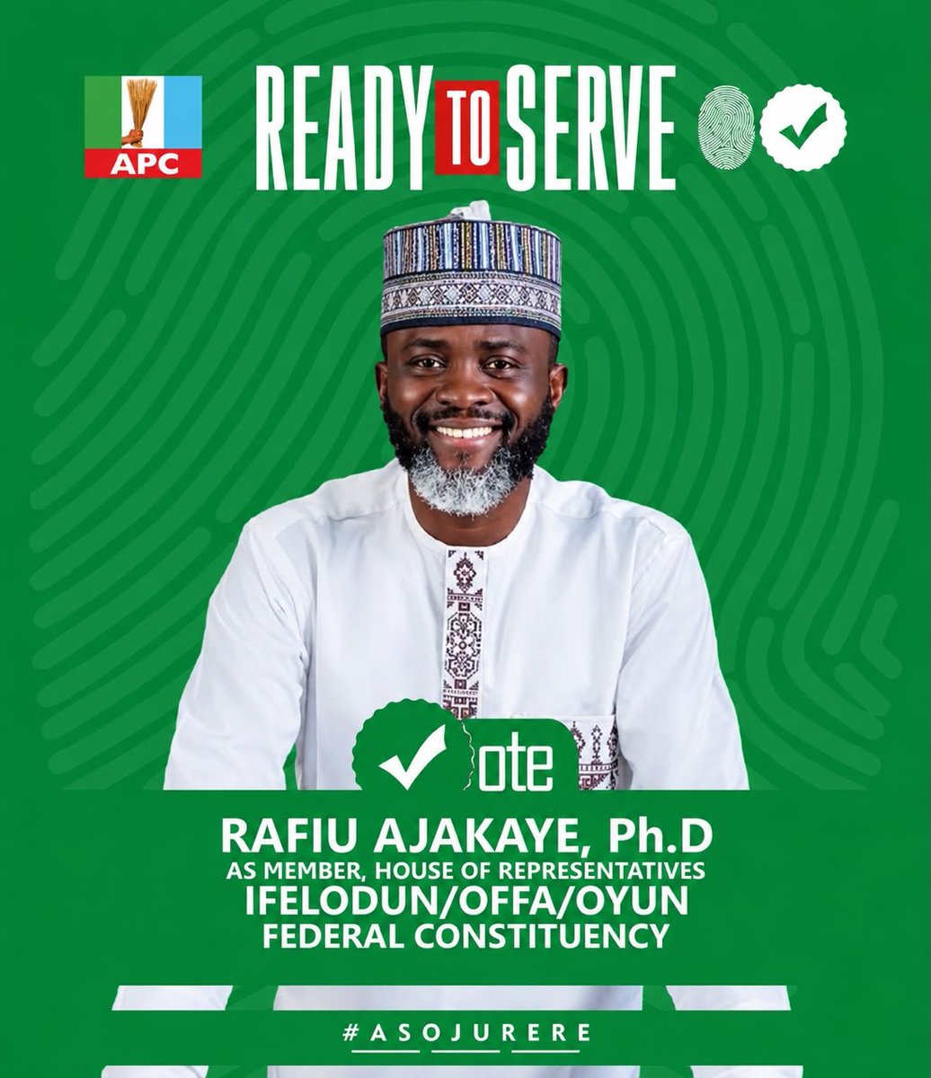 a_xquared's tweet photo. It's time to bring home more dividends of representation.

Ifelodun/Offa/Oyun, let's experience better representation with @rafiuajakaye Ph.D, an effective choice with solid understanding of public policy, rich background in diplomacy, and extensive experience in public service. https://t.co/VHYUH1LRt0