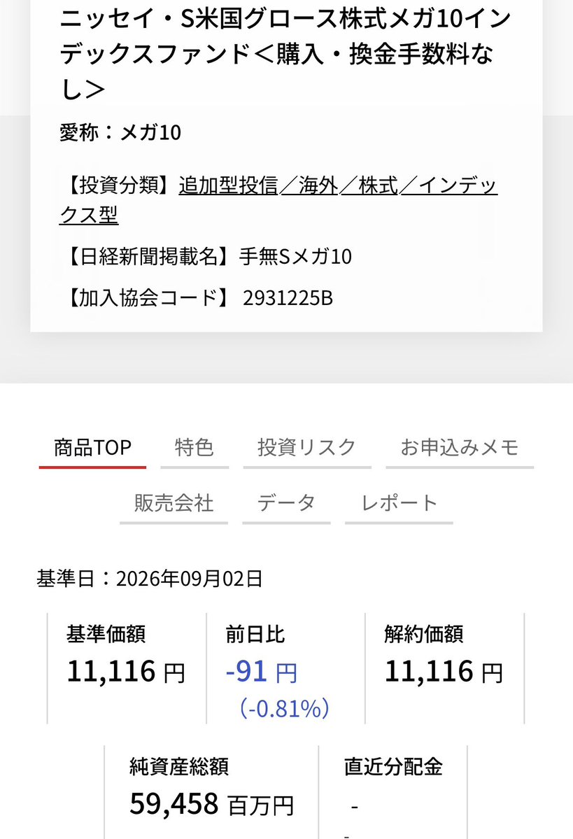 beikokuNISA's tweet photo. 9月2日基準価額

ニッセイNASDAQ100
27,801円（-277円）-0.99%

ニッセイ・S米国グロース株式メガ10
11,116円（-91円）-0.81%

#新NISA #米国株 #ニセナス #一歩テック #SP10 #ゴルナス https://t.co/eVUaJLYu64