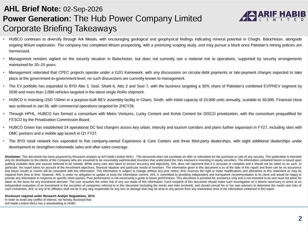 ArifHabibLtd's tweet photo. Brief Note - HUBC Corporate Briefing Takeaways
#KSE100 #PSX #Equities #Pakistan #HUBC https://t.co/wFV0LdQ5Fa