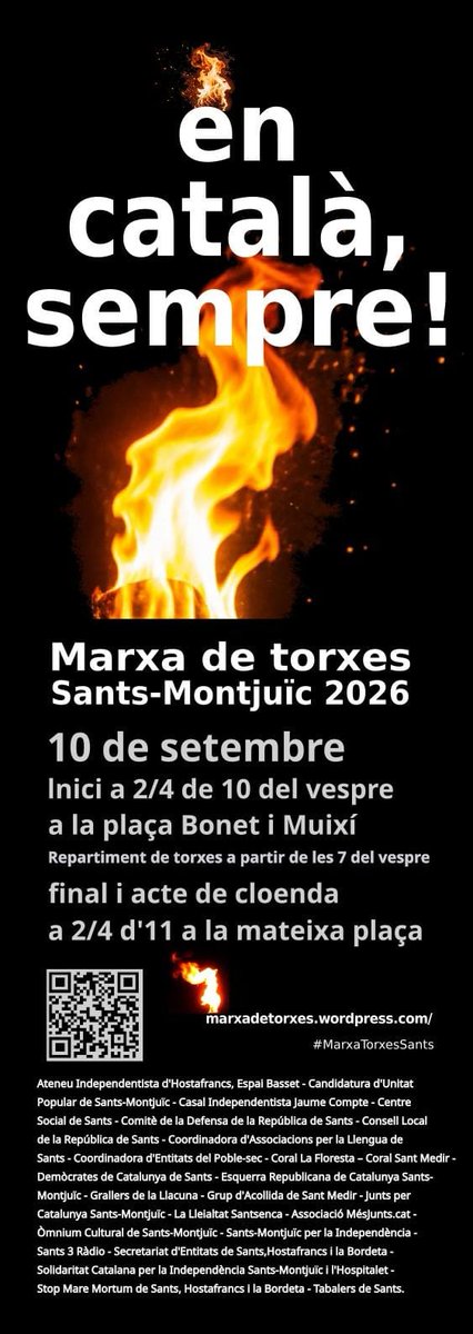 assembleasmxi's tweet photo. MARXA DE TORXES de #Sants-Montjuïc:
📅 Dijous 10 de setembre, a la pl Bonet i Muixí.
- A partir de les 19 h, repartiment de torxes
- A les 21.30 h, inici de la Marxa
- A les 22.30 h, arribada i acte de cloenda https://t.co/ntqfM43n0a