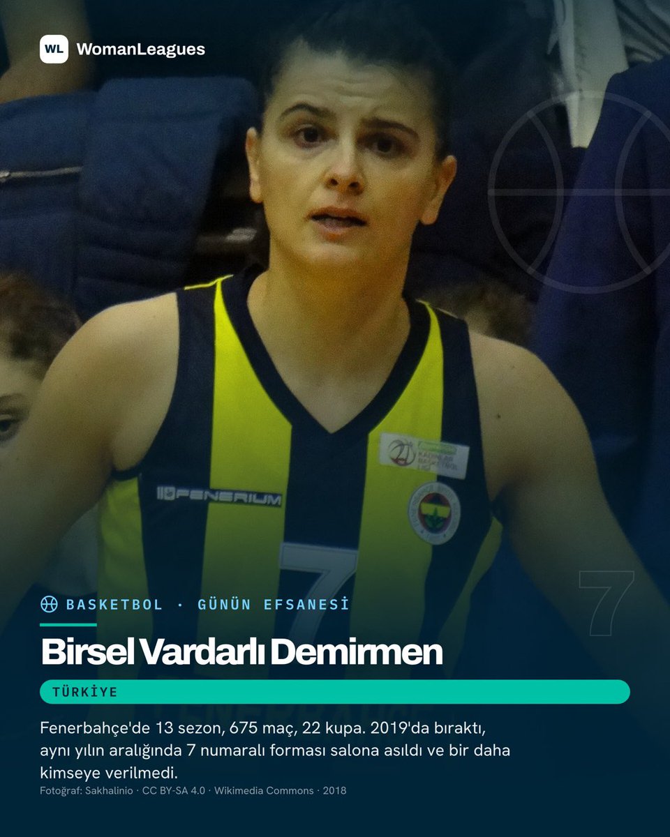 WomanLeagues's tweet photo. Fenerbahçe'de 7 numarayı artık kimse giymiyor 🏀

Birsel Vardarlı Demirmen 13 sezon, 675 maç, 22 kupa. Forması 2019'da salona asıldı

Basketbol millî takımında 243 maç, 2011'de Avrupa'da gümüş 🇹🇷

#WomensSports https://t.co/78viytiDfi