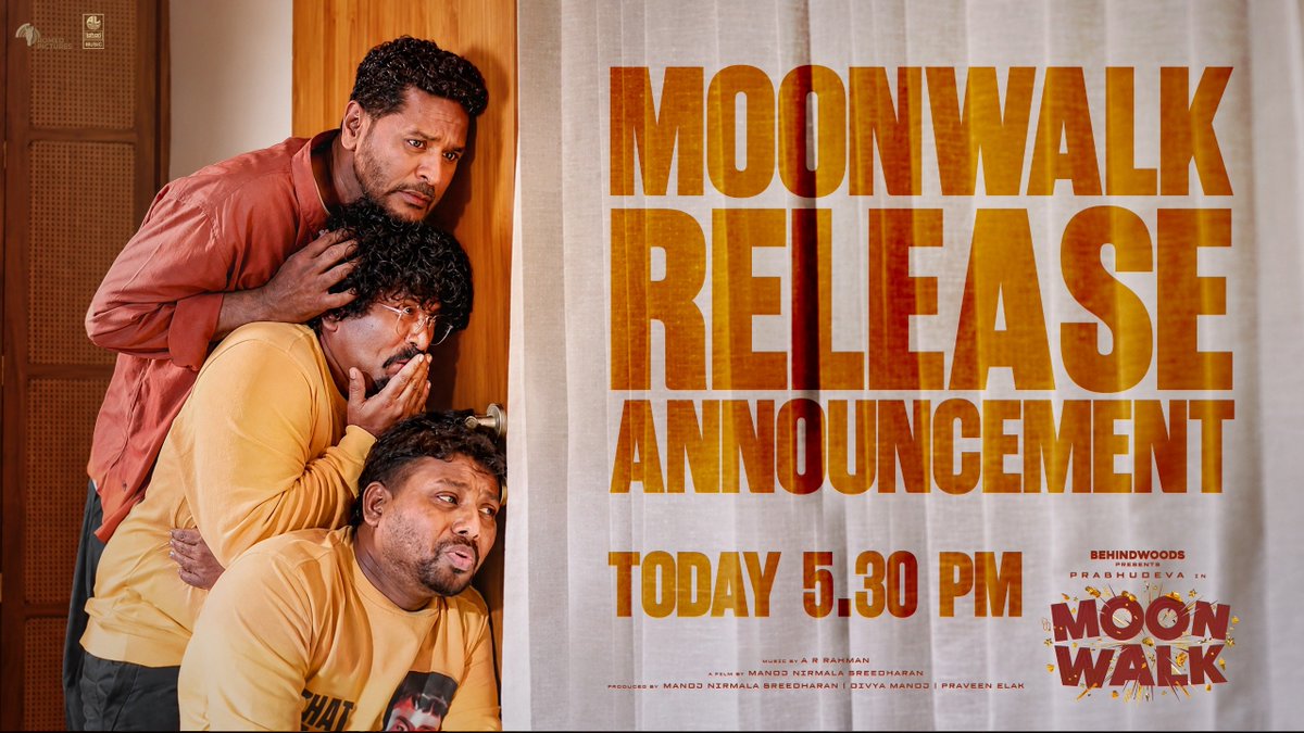 iYogiBabu's tweet photo. Koluthuvoma... 

JUST 3 HOURS TO GO! 🔥

The MOONWALK release announcement at 5:30 PM today!

Starring @PDdancing @iYogiBabu @AjuVarghesee #ArjunAshokan  @Satzsathish321
Music @arrahman
Directed by #ManojNirmalaSreedharan
Produced by #ManojNirmalaSreedharan #DivyaManoj and @praveenelak @behindwoods
DOP @Anoopvshylaja

@NishmaChengapp5 #SushmithaNayak #MottaiRajendran @KingsleyReddin #LolluSabhaSwaminathan #DeepaShankar #DrSanthoshJacob #RamkumarNatarajan #Sekhar #PiyushShazia @Lyricist_Vivek @arivubeing #VishnuEdavan #VigneshRamakrishna #SathyanIlanko @doublejtherapp @tamilankallar #ShanooMuralidharan #SwethaRajuu #DivyaGeorge
#Macguffin #SyncCinema #KannanGanpat #Madhanagopal #Srivfx #Pixstone #Digibricks @LahariMusic @Romeopictures_ @mynameisraahul @teamaimpr

Moonwalk - LaughWithFamily - FamilyEntertainer - ComedyMovie