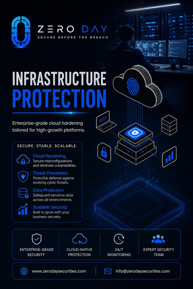 zeroday0026's tweet photo. 🔐 Protect Your Infrastructure. Protect Your Growth.
🌐 https://t.co/mXDEoJJbED
📧 info@zerodaysecurities.com
#CyberSecurity #CloudSecurity #InfrastructureProtection #DataProtection #ZeroDaySecurities https://t.co/2kMWnw6GAB