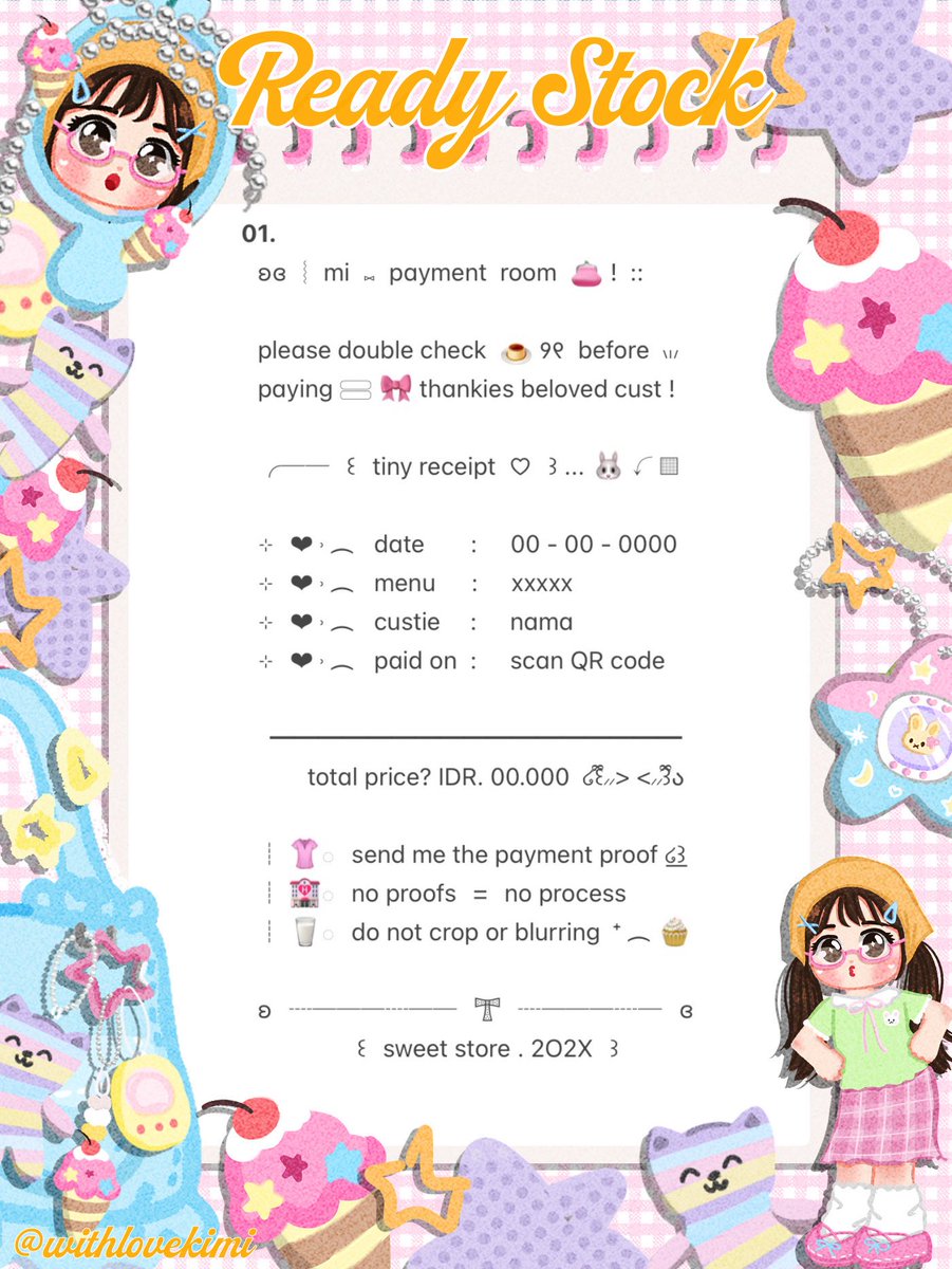 withlovekimi's tweet photo. ⠀
⠀⠀♥︎  ︴꒰⠀help retweet? arigatOu!⠀꒱
⠀⠀╭──⠀#bealanja  ୨୧

⠀⠀Moshi⠀__⠀mOsh?!⠀ready stock⠀⭐️
⠀⠀🍀 🐹 wording  payment receipt 🍥
⠀⠀siap⠀dibeli! 👚 𓈈⠀sekarang!  :¨ ·.· ¨:
⠀⠀ⓘ  ☆   harga:⠀IDR  10.000⠀coins⠀👛

⠀⠀꒰⠀꒱⠀⑅⠀yuk  jajan !  🍮
⠀ https://t.co/6gy86fPwQO