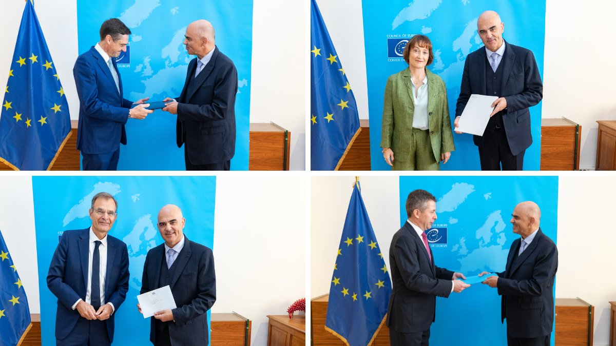 alain_berset's tweet photo. In Monaco today for the Council of Europe's Committee of Ministers.

It was my pleasure this morning to receive the credentials of the new Ambassadors of Luxembourg, the Netherlands, Switzerland and the European Union.

I am encouraged by your strong support for our shared priorities: supporting Ukraine, advancing the New Democratic Pact for Europe, and continuing the reform of the Council of Europe so that it is better equipped to respond to today's rapidly evolving world.