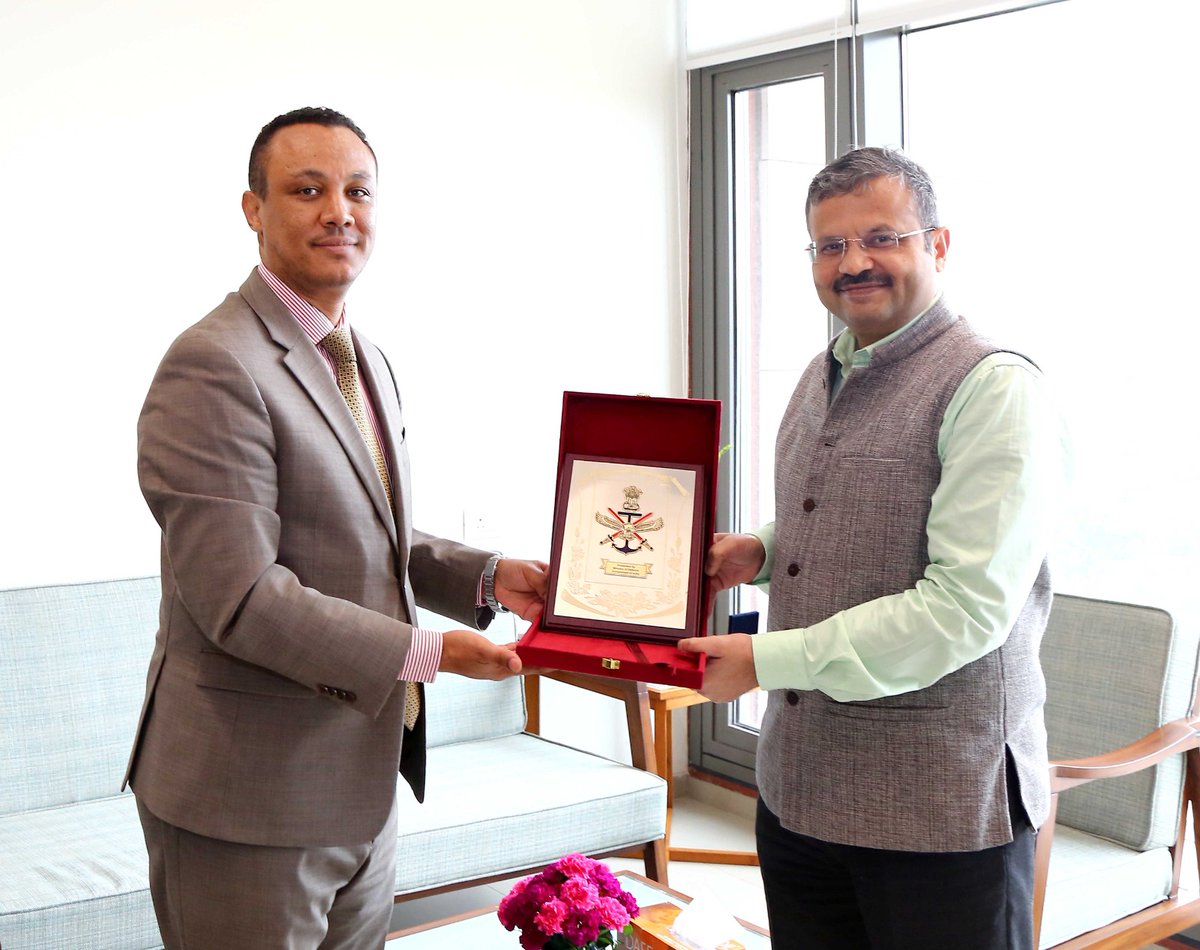 SpokespersonMoD's tweet photo. Ambassador Nebiyu Tedla, Chargé d’Affaires, Embassy of Ethiopia met Joint Secretary Shri Amitabh Prasad in New Delhi on September 02, 2026.

They discussed avenues to further strengthen #IndiaEthiopia #defencecooperation, including training, defence industry collaboration and @UNPeacekeeping, with focus on new and emerging areas.

@ETEmbassyDEL 
@IndiaInEthiopia 
@MEAIndia