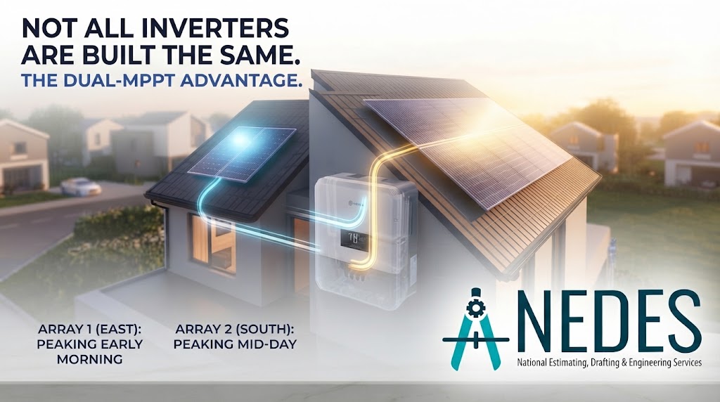 nedes_us's tweet photo. Not all inverters are built the same. Dual-MPPT inverters track sun exposure on multiple roof planes at once helping maximize solar production when panels face different directions. Here’s why that matters: #SolarEnergy #CleanTech https://t.co/Ot2brWV5vx