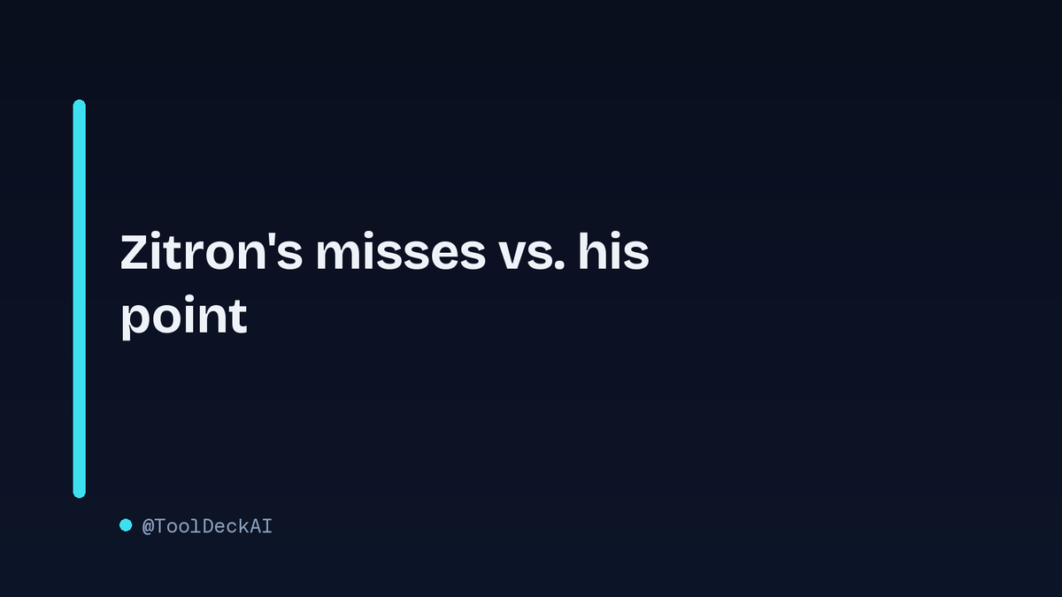 ToolDeckAI's tweet photo. Zitron's missed the big calls but he's onto something real: AI products just feel worse. Accuracy was never the whole point. His rot-economy framing gets at why that is.
#AI #EdZitron #DanLu #ToolDeckAI https://t.co/J6zTz9uQZe