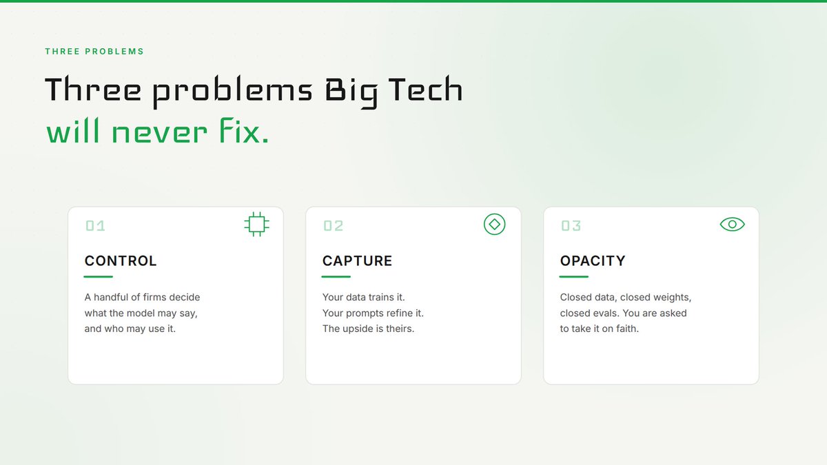 iamaihub's tweet photo. Three problems Big Tech will never fix.

Not because the engineers aren’t good. Because every fix runs directly against the business model that pays for them. https://t.co/G1ohohpXON