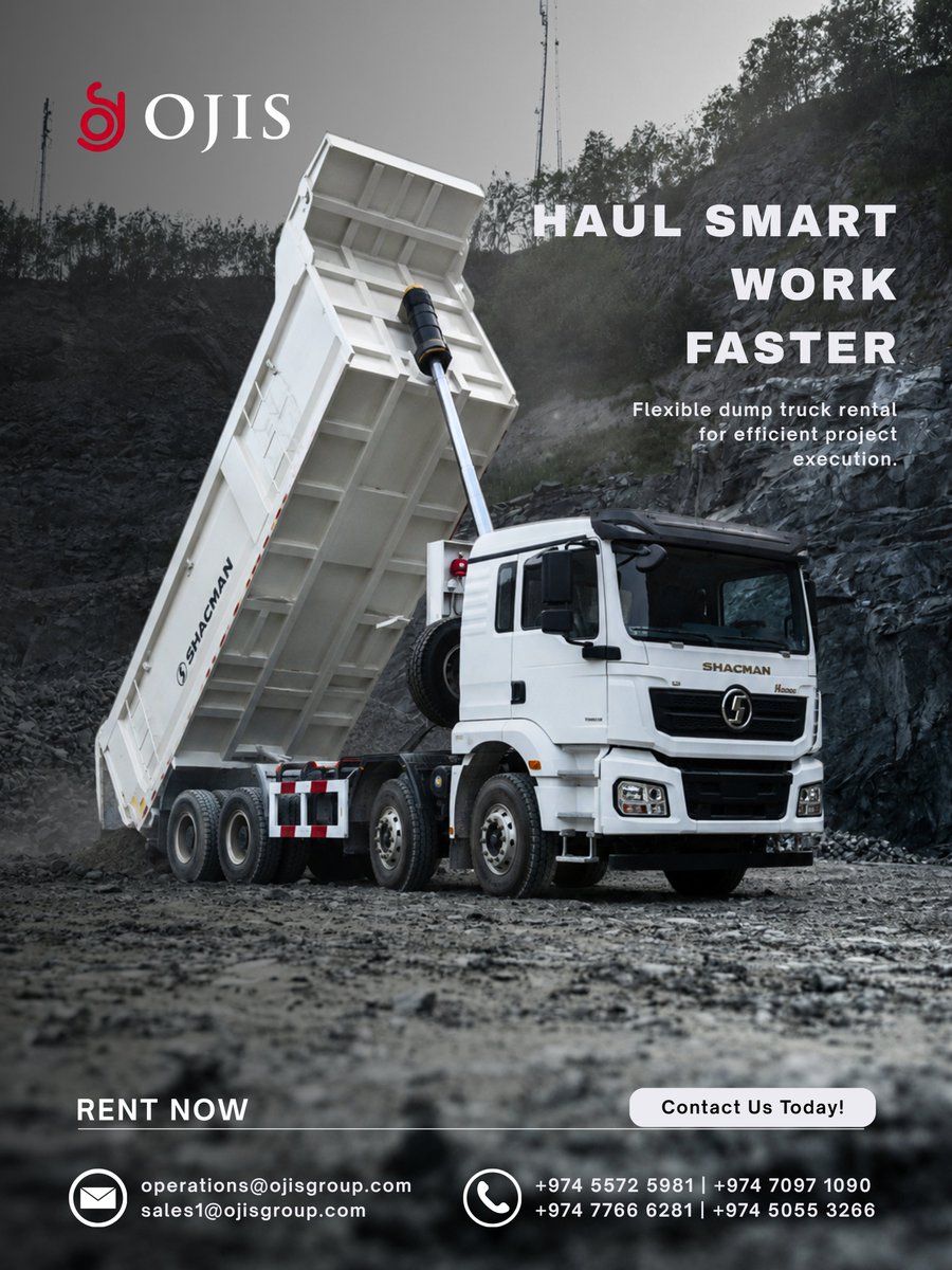 Ojis_Qatar's tweet photo. HAUL SMART. WORK FASTER.

Rent a reliable SHACMAN Dump Truck for your next project. Flexible rental options, heavy-duty performance, ready to work!

📞 +974 5572 5981 | +974 7097 1090
📞 +974 7766 6281 | +974 5055 3266

#DumpTruckRental #SHACMAN #Qatar #HeavyEquipment #RentNow https://t.co/Z3gaPKYR2P