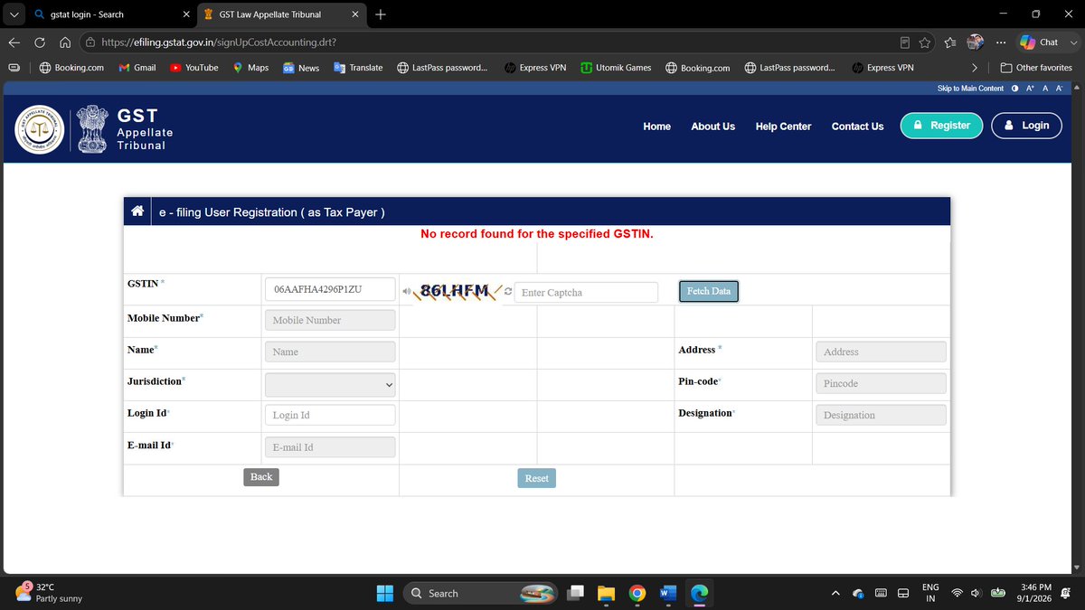Ayushi1888's tweet photo. Ticket No. 202609010052193 was raised yesterday regarding a technical issue on the GSTAT Portal. The portal continues to display “No record found for the specified GSTIN”, preventing taxpayer registration and filing of the statutory appeal. @Infosys_GSTN @GST_Council https://t.co/NkMIhRqKsY