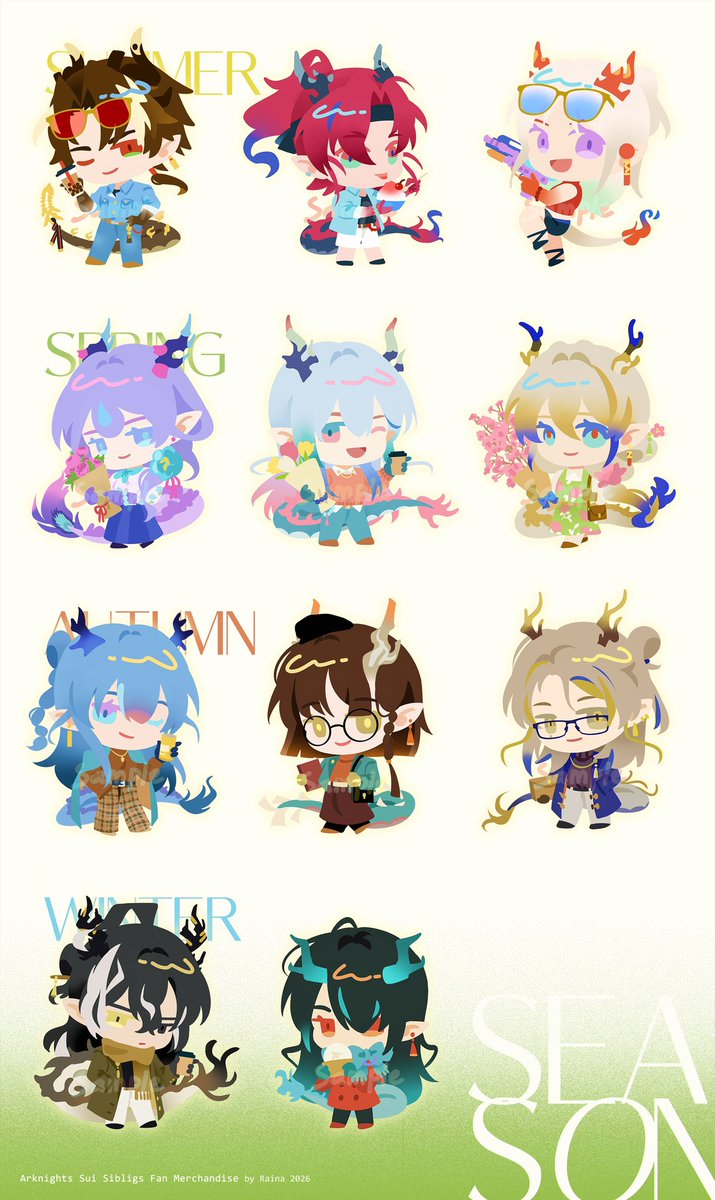 luckywolf_'s tweet photo. Sui Season 🐉☀️🌸🍁❄️
New line up merch for #cf23!

#Arknights https://t.co/gVsJaz7ayB