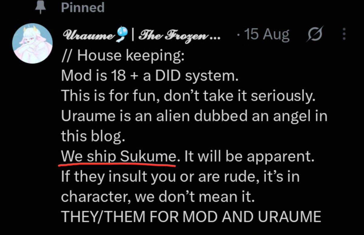 Y0R0ZUU's tweet photo. Sorry oomf but I see many of u interacting with @//DearFrozenAngel , and they ship Sukume which is a darkship. Just wanted to let y'all know. https://t.co/XHIuwIR1JK